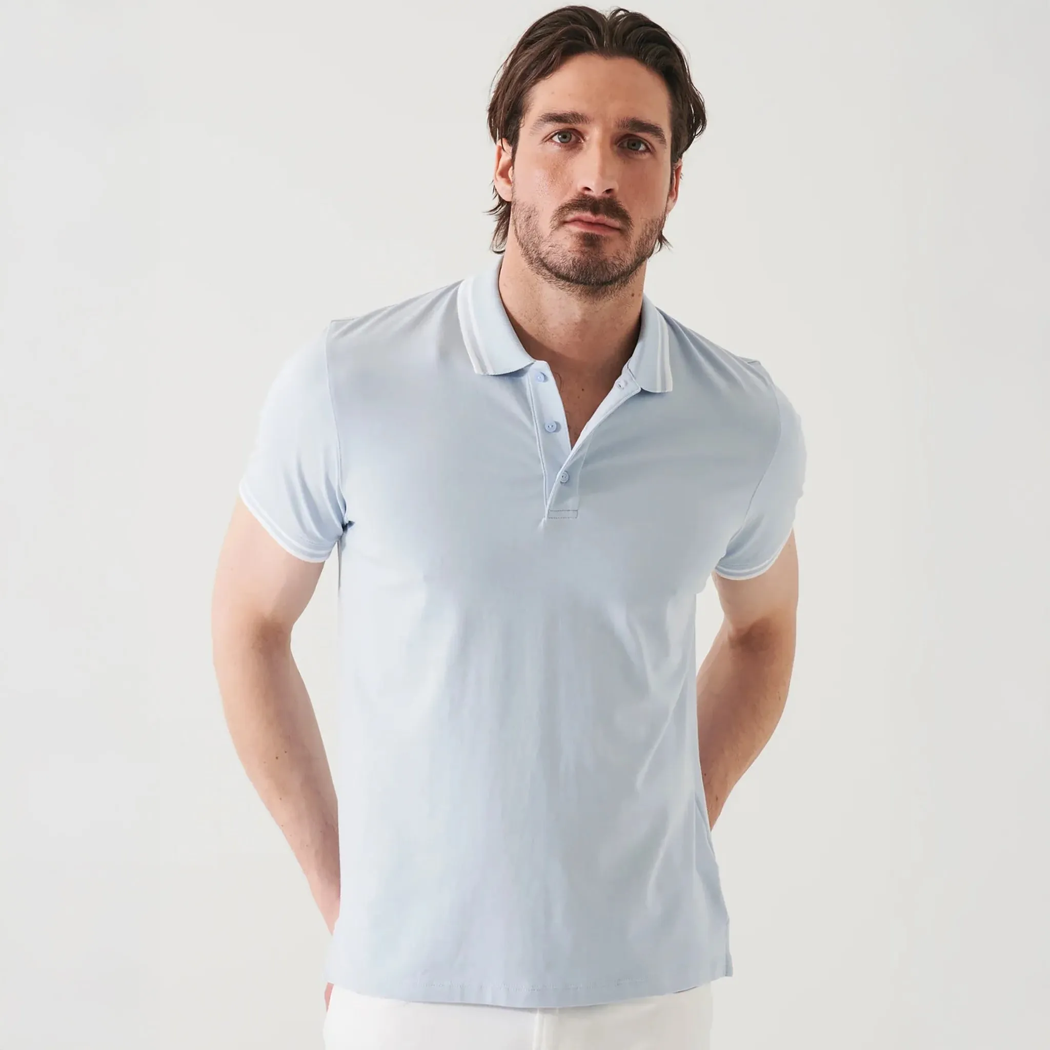 Blue Ice Iconic Pima Cotton Stretch Tipped Polo Shirt - Patrick Assaraf