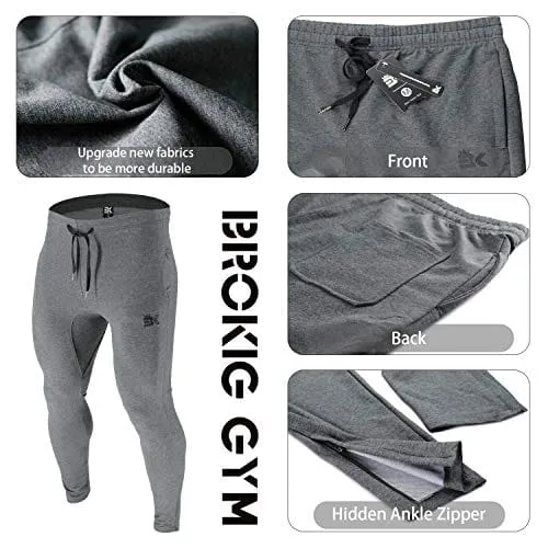 BROKIG Mens Zip Joggers Pants - Casual Gym Fitness Trousers Comfortable Tracksuit Slim Fit Bottoms Sweatpants with Pockets (Dark Grey)
