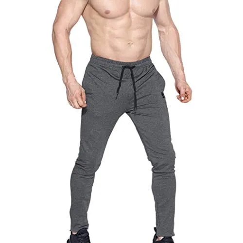 BROKIG Mens Zip Joggers Pants - Casual Gym Fitness Trousers Comfortable Tracksuit Slim Fit Bottoms Sweatpants with Pockets (Dark Grey)