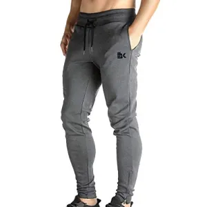 BROKIG Mens Zip Joggers Pants - Casual Gym Fitness Trousers Comfortable Tracksuit Slim Fit Bottoms Sweatpants with Pockets (Dark Grey)