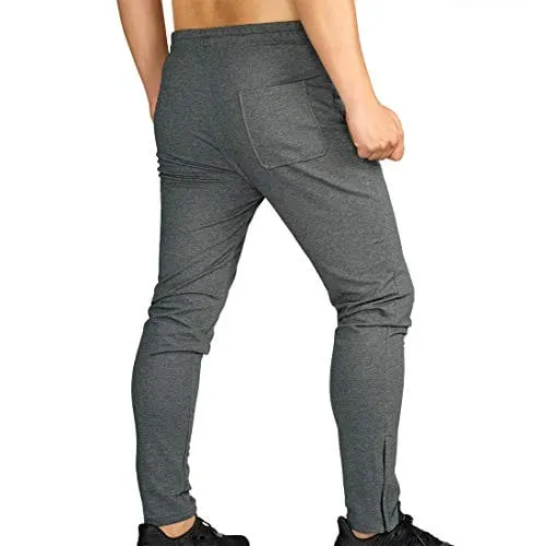 BROKIG Mens Zip Joggers Pants - Casual Gym Fitness Trousers Comfortable Tracksuit Slim Fit Bottoms Sweatpants with Pockets (Dark Grey)