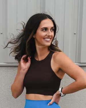 Brown Solid Threaded High Support Sports Bra