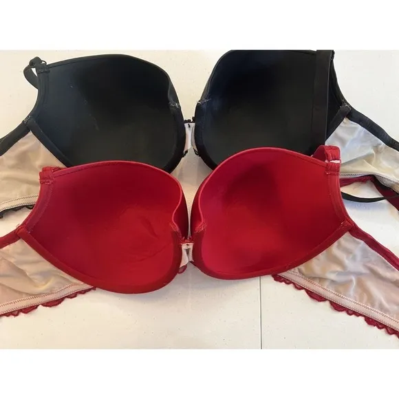 Cacique Lane Bryant 40DDD Lot Of Three Black Red Lined Balconette T-shirt