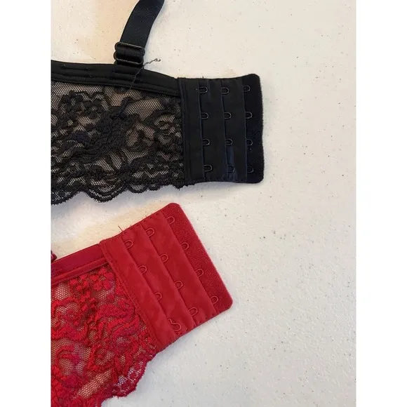 Cacique Lane Bryant 40DDD Lot Of Three Black Red Lined Balconette T-shirt