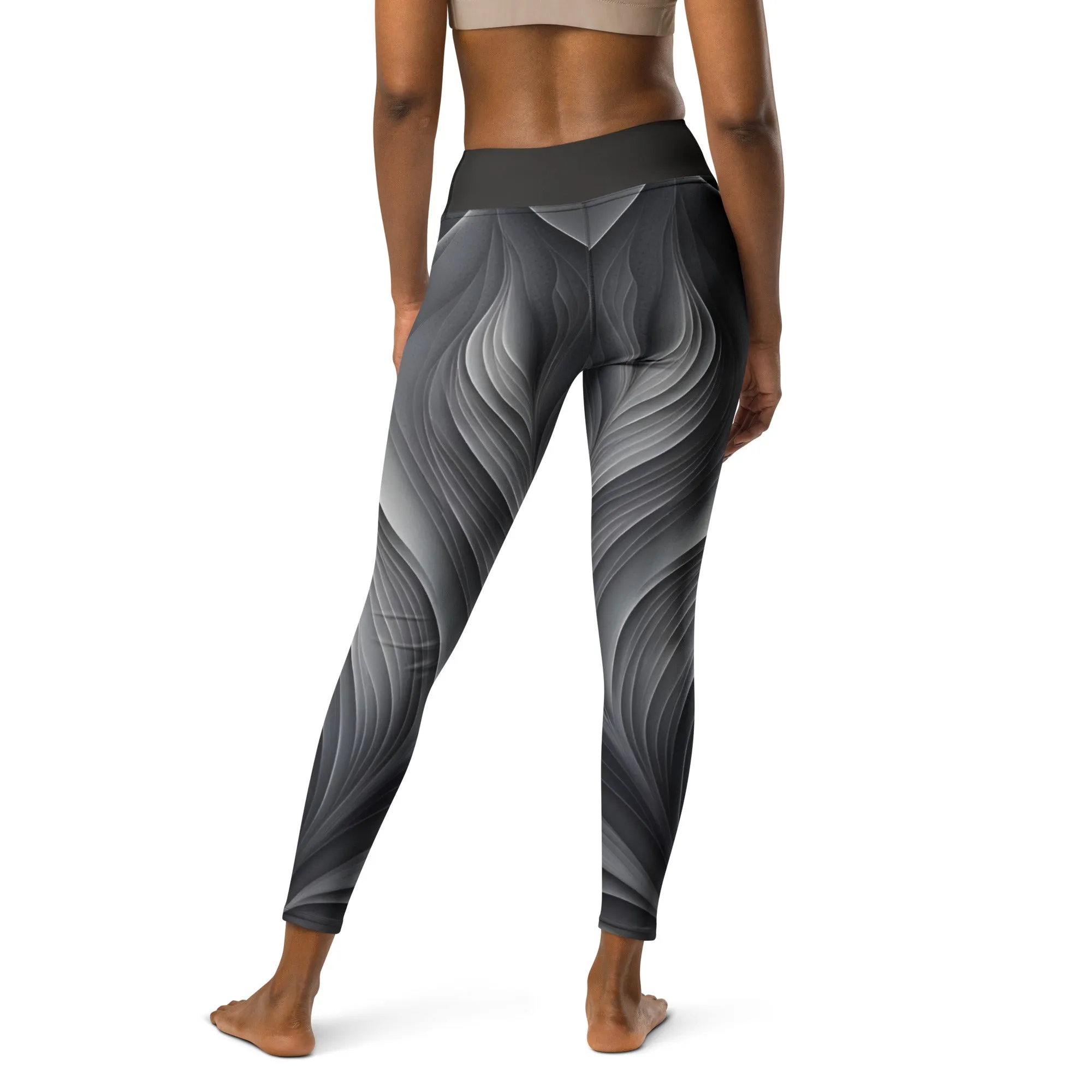 Chaitanya Abara Gray Leaf Pattern Yoga Leggings
