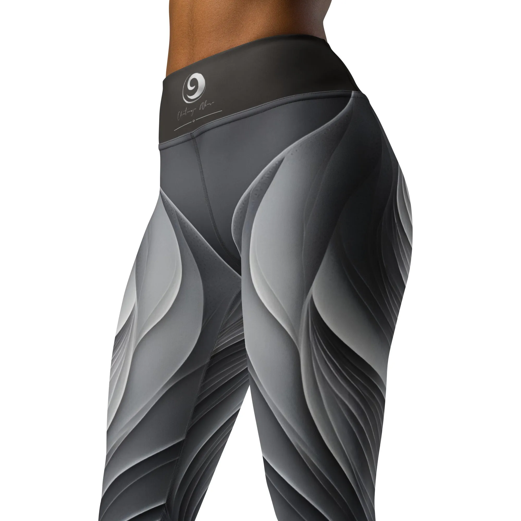 Chaitanya Abara Gray Leaf Pattern Yoga Leggings