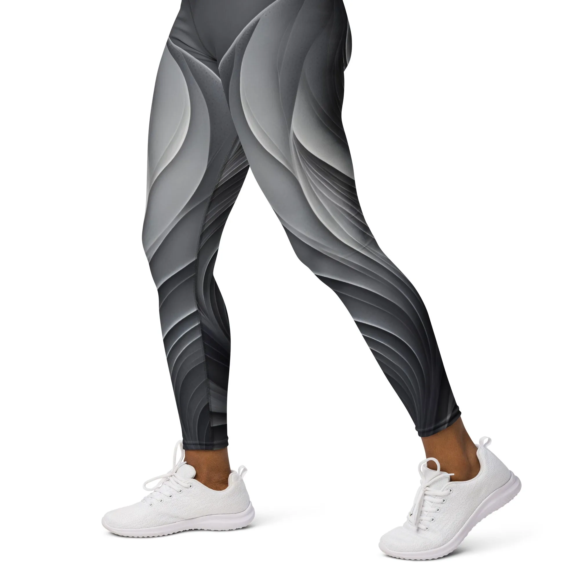 Chaitanya Abara Gray Leaf Pattern Yoga Leggings