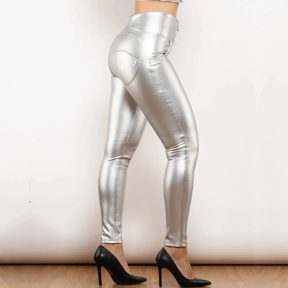 Cheeky Silver Faux Leather High Waist Butt Lift Pants