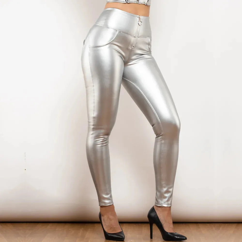 Cheeky Silver Faux Leather High Waist Butt Lift Pants