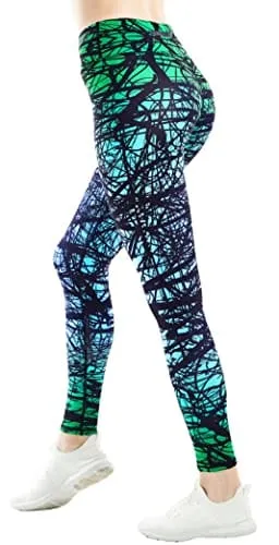 COOLOMG Women's Leggings Yoga Long Pants Compression Drawstring Running Tights Non See-Through Green Forest Adults Small(Youth X-Large)