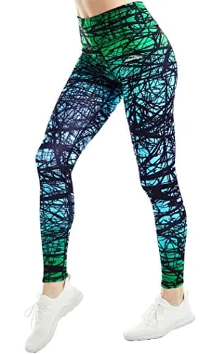 COOLOMG Women's Leggings Yoga Long Pants Compression Drawstring Running Tights Non See-Through Green Forest Adults Small(Youth X-Large)