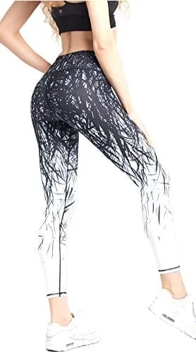 COOLOMG Women's Yoga Long Pants Compression Drawstring Running Tights Non See-Through Leggings Black Forest Adults X-Small(Youth Large)