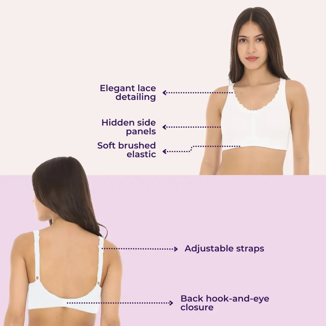 Cotton Bra | Lace Detailing | Full Coverage | Wire-Free & Non-Padded | Seamless Cups | No Centre Panel | Hidden Side Panels