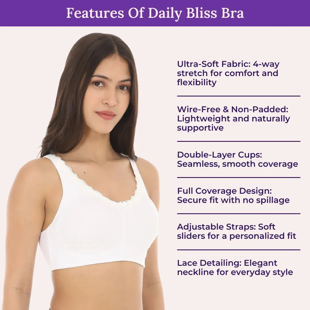 Cotton Bra | Lace Detailing | Full Coverage | Wire-Free & Non-Padded | Seamless Cups | No Centre Panel | Hidden Side Panels