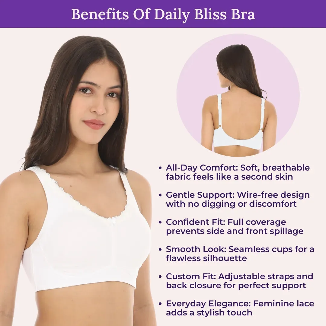 Cotton Bra | Lace Detailing | Full Coverage | Wire-Free & Non-Padded | Seamless Cups | No Centre Panel | Hidden Side Panels