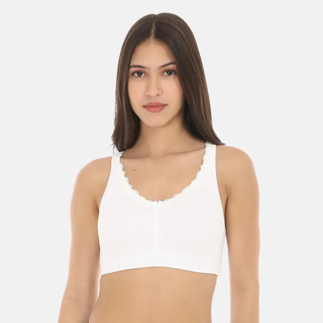 Cotton Bra | Lace Detailing | Full Coverage | Wire-Free & Non-Padded | Seamless Cups | No Centre Panel | Hidden Side Panels