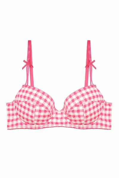 Daisy Gingham Balcony Bra - Pink -