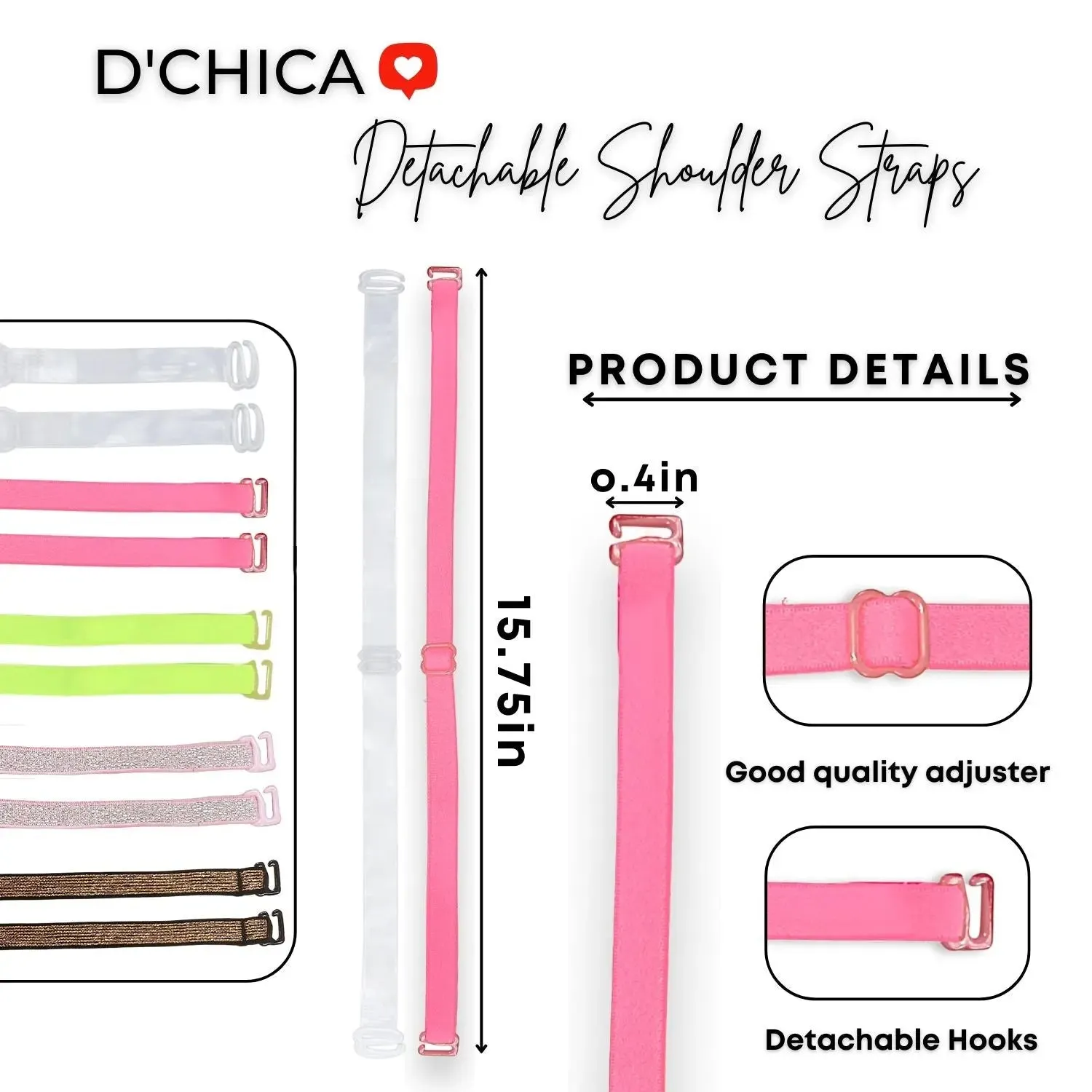 D'chica Assorted Adjustable Cotton Bra Strap | Durable Straps for Bra Pack of 1