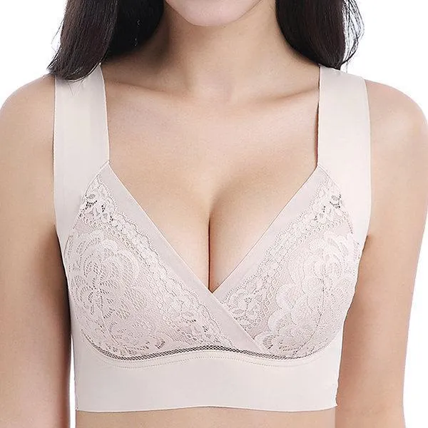 Deep Plunge Embroidered Full Cup Wireless Bras - Green