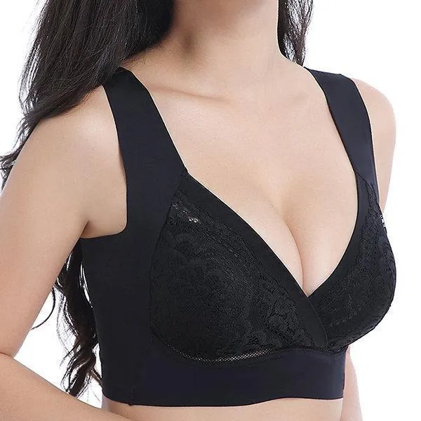 Deep Plunge Embroidered Full Cup Wireless Bras - Green