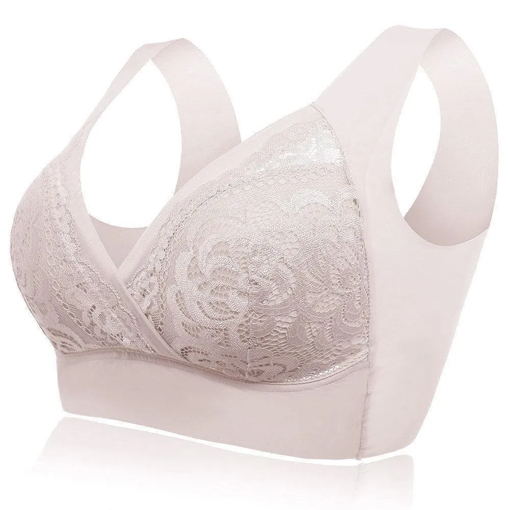 Deep Plunge Embroidered Full Cup Wireless Bras - Green