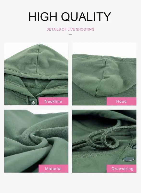 Dokotoo Women's Fashion Hoodies & Sweatshirts Drawstring Long Sleeve Front Button Collar Hooded Pullovers with Pockets Winter Sweatshirts Loose Fit Casual Ladies Fall Shirt Tops