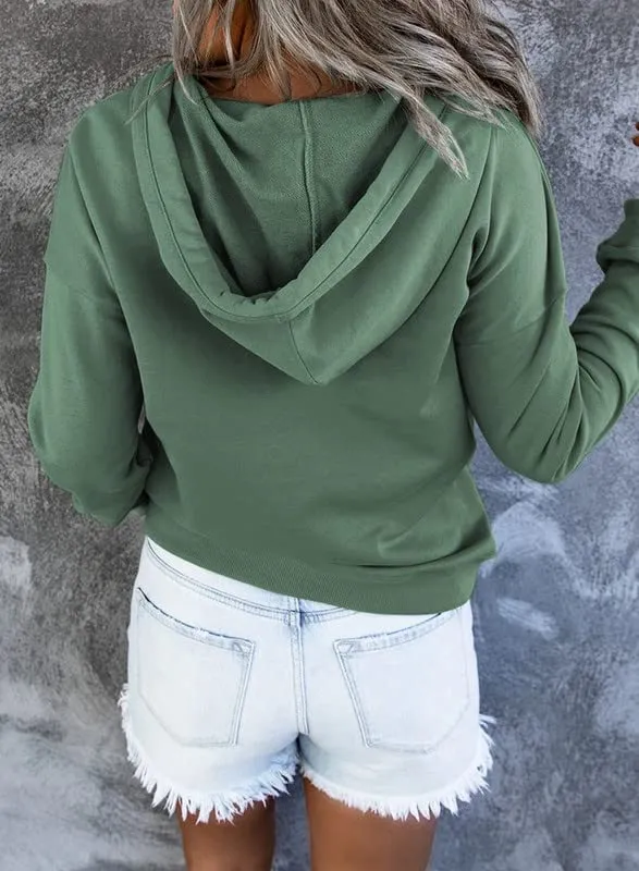 Dokotoo Women's Fashion Hoodies & Sweatshirts Drawstring Long Sleeve Front Button Collar Hooded Pullovers with Pockets Winter Sweatshirts Loose Fit Casual Ladies Fall Shirt Tops