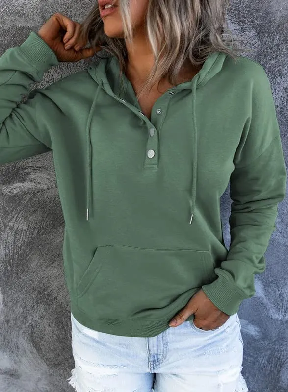 Dokotoo Women's Fashion Hoodies & Sweatshirts Drawstring Long Sleeve Front Button Collar Hooded Pullovers with Pockets Winter Sweatshirts Loose Fit Casual Ladies Fall Shirt Tops