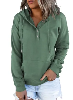 Dokotoo Women's Fashion Hoodies & Sweatshirts Drawstring Long Sleeve Front Button Collar Hooded Pullovers with Pockets Winter Sweatshirts Loose Fit Casual Ladies Fall Shirt Tops