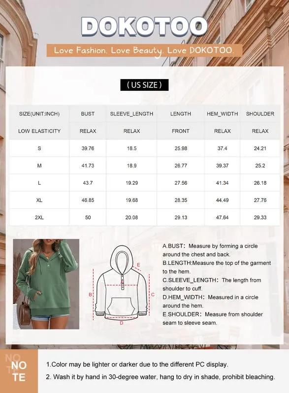 Dokotoo Women's Fashion Hoodies & Sweatshirts Drawstring Long Sleeve Front Button Collar Hooded Pullovers with Pockets Winter Sweatshirts Loose Fit Casual Ladies Fall Shirt Tops