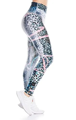 Drakon Leggings Women´s Activewear Workout Pants Printed Compression Pants Yoga Tights White-red