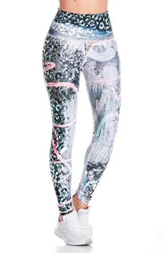 Drakon Leggings Women´s Activewear Workout Pants Printed Compression Pants Yoga Tights White-red