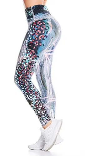 Drakon Leggings Women´s Activewear Workout Pants Printed Compression Pants Yoga Tights White-red