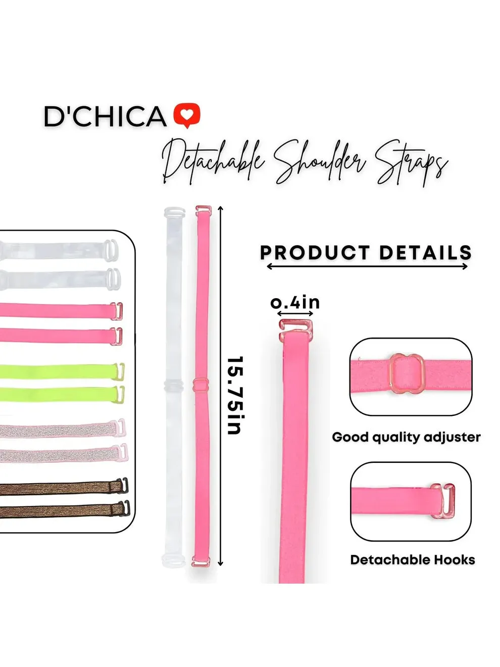 Durable Bra Straps | Adjustable Nylon Elastane | Transperent & Neon pink