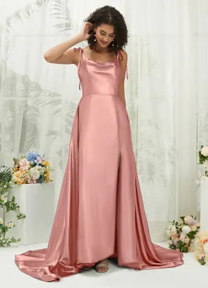 Dusty Pink Satin Sweetheart Adjustable Straps Formal Gown With Pocket