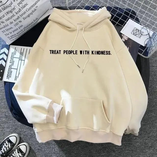 Elegant Spring Casual Treat People With Kindness Women/Men Vintage Casual Casual Hoodies with Pockets Letter Print Design and Cute Print Drawstring Hoodies For Men Women Comfortable Unisex Hoodies