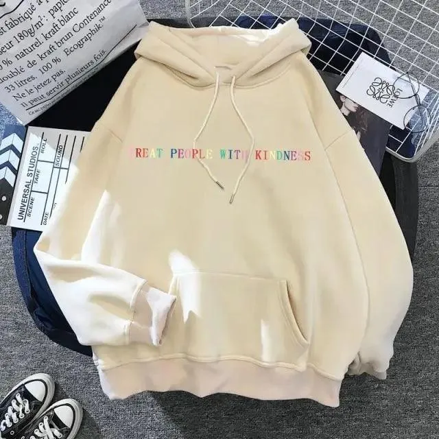 Elegant Spring Casual Treat People With Kindness Women/Men Vintage Casual Casual Hoodies with Pockets Letter Print Design and Cute Print Drawstring Hoodies For Men Women Comfortable Unisex Hoodies