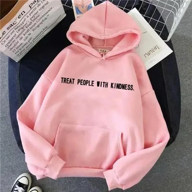 Elegant Spring Casual Treat People With Kindness Women/Men Vintage Casual Casual Hoodies with Pockets Letter Print Design and Cute Print Drawstring Hoodies For Men Women Comfortable Unisex Hoodies