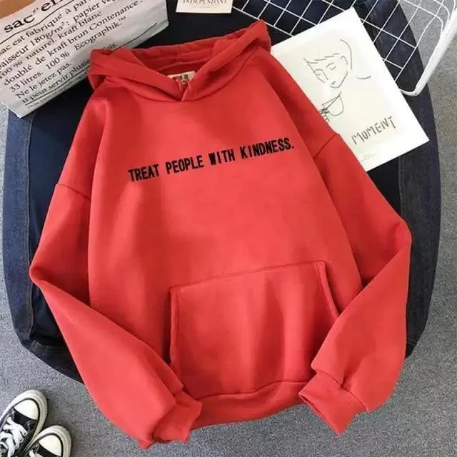 Elegant Spring Casual Treat People With Kindness Women/Men Vintage Casual Casual Hoodies with Pockets Letter Print Design and Cute Print Drawstring Hoodies For Men Women Comfortable Unisex Hoodies
