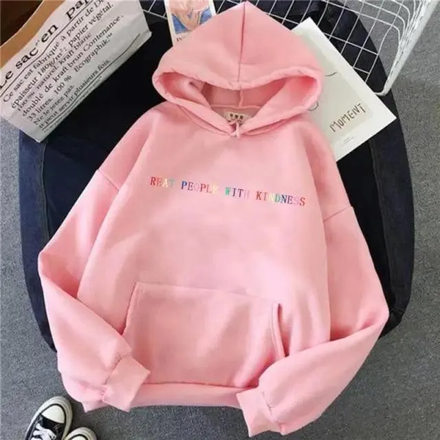 Elegant Spring Casual Treat People With Kindness Women/Men Vintage Casual Casual Hoodies with Pockets Letter Print Design and Cute Print Drawstring Hoodies For Men Women Comfortable Unisex Hoodies