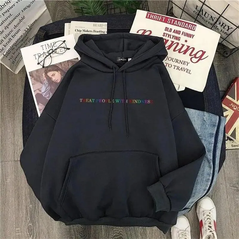 Elegant Spring Casual Treat People With Kindness Women/Men Vintage Casual Casual Hoodies with Pockets Letter Print Design and Cute Print Drawstring Hoodies For Men Women Comfortable Unisex Hoodies