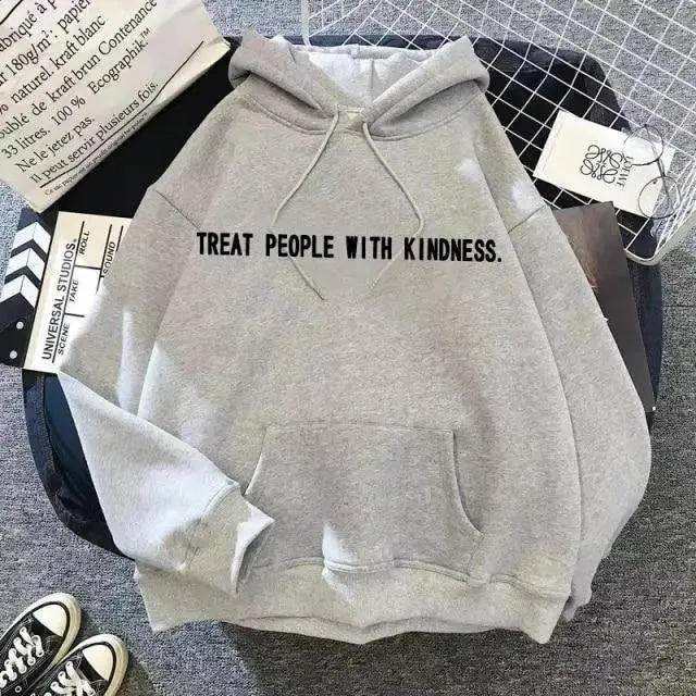 Elegant Spring Casual Treat People With Kindness Women/Men Vintage Casual Casual Hoodies with Pockets Letter Print Design and Cute Print Drawstring Hoodies For Men Women Comfortable Unisex Hoodies