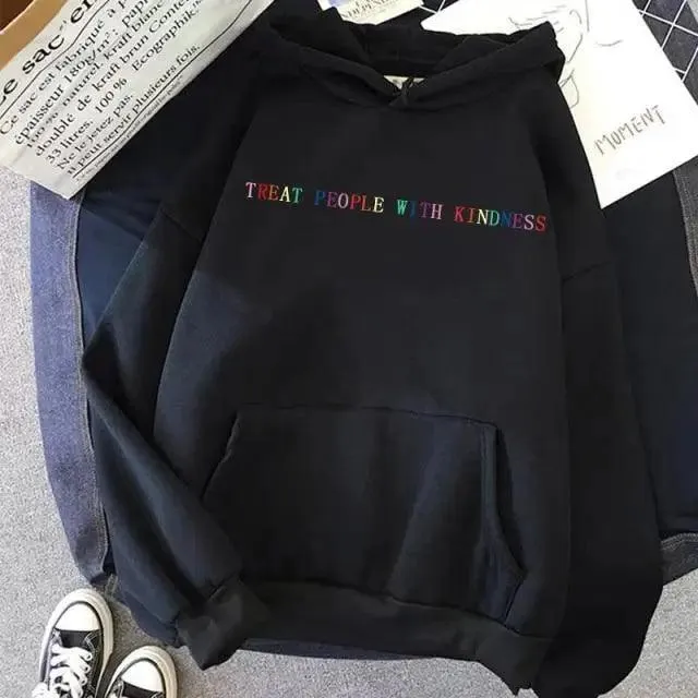 Elegant Spring Casual Treat People With Kindness Women/Men Vintage Casual Casual Hoodies with Pockets Letter Print Design and Cute Print Drawstring Hoodies For Men Women Comfortable Unisex Hoodies