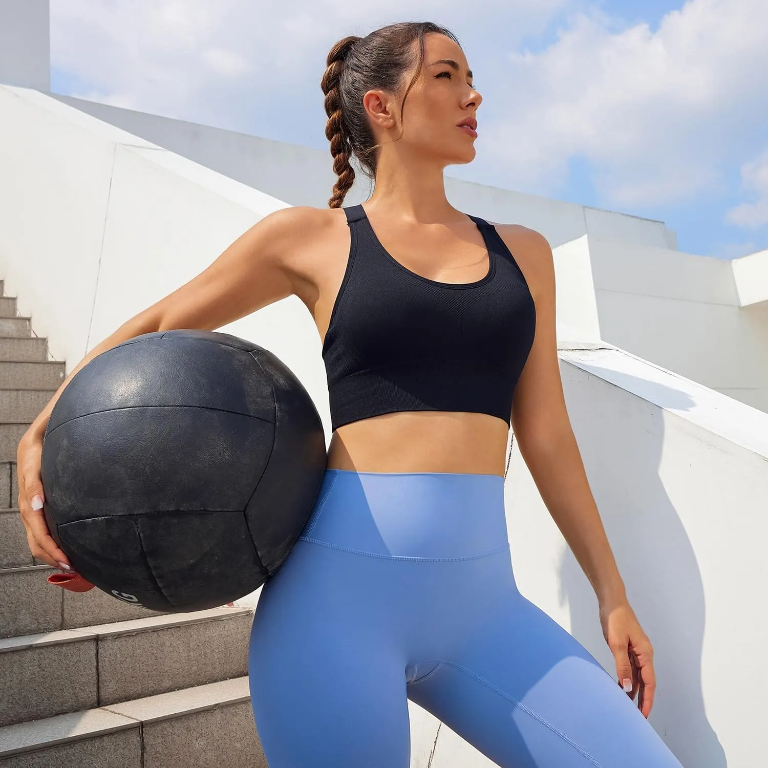 Evercute Adjustable Sports Bras for Women Racerback High Support Bras Set Padded Workout Bras Seamless Yoga Athletic Bras