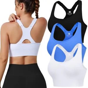 Evercute Adjustable Sports Bras for Women Racerback High Support Bras Set Padded Workout Bras Seamless Yoga Athletic Bras