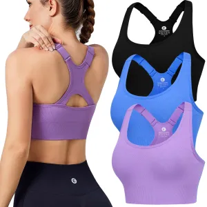 Evercute Adjustable Sports Bras for Women Racerback High Support Bras Set Padded Workout Bras Seamless Yoga Athletic Bras