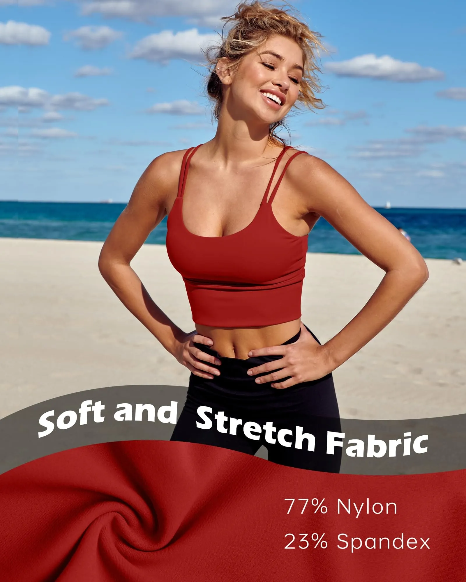 Everrysea Longline Sports Bra for Women Padded Workout Tank Tops Built in Bras Strappy Yoga Corp Top Camisole