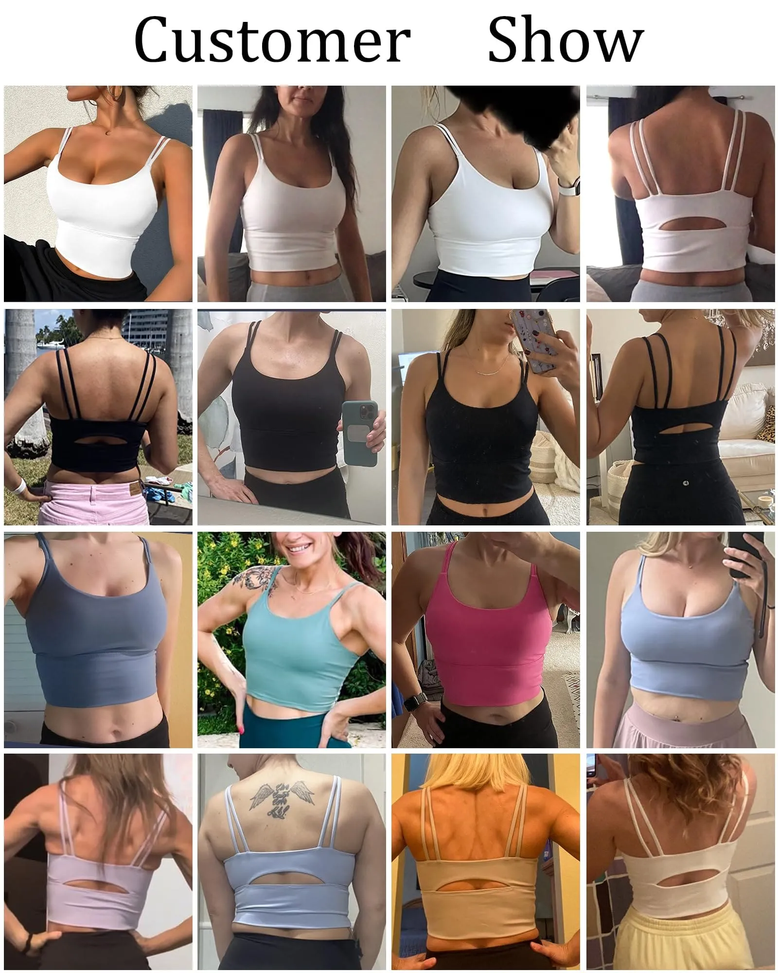 Everrysea Longline Sports Bra for Women Padded Workout Tank Tops Built in Bras Strappy Yoga Corp Top Camisole