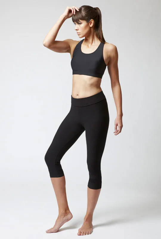 Extra Strong Compression Cropped Leggings with Figure Firming and Fold Down Waist Black