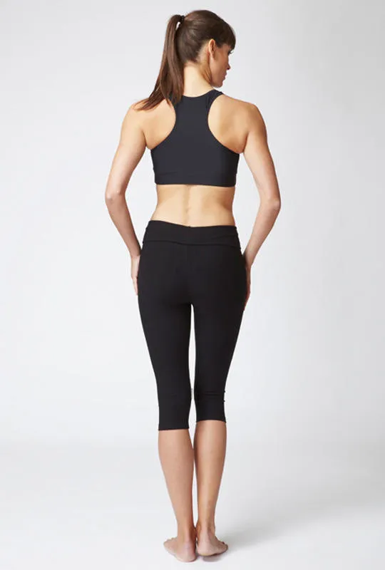 Extra Strong Compression Cropped Leggings with Figure Firming and Fold Down Waist Black